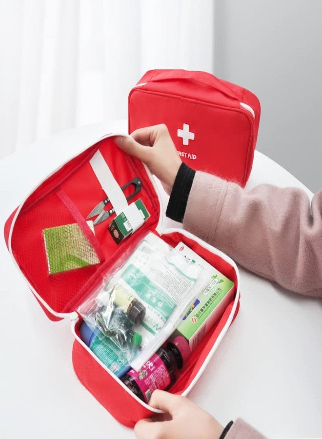 Bluwings Mini First Aid Kit Travel Pouch Medicine Storage Organizer Bag with Handle for Indoor Outdoor Picnic Travel Home Office (1 Pc) (Red) - Image 2